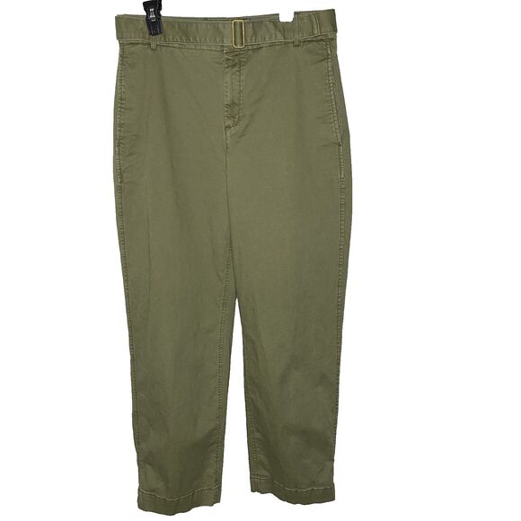 BANANA REPUBLIC Twill Pants Straight Ankle Tabs Ultra High Rise Womens 12 Green - Picture 2 of 12